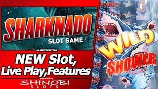 Sharknado Slot - New Slot, Live Play w/Chainsaw the Sharks, Symbol Storm and Wild Shower features
