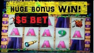 BIG BONUS WIN!  10 FREE SPINS on Konami HIGH LIMIT Slot Machine $5 BET Temple of Riches