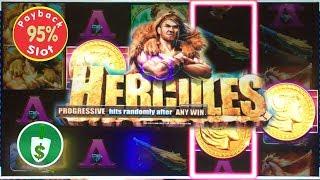 Hercules 95% payback slot machine, bonus, feeling lucky