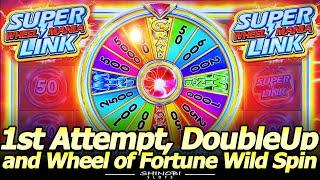Super Wheel Mania Link Slot Machine - 1st Attempt Double-Up with Wheel of Fortune Wild Spin Vacation