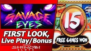 Savage Eyes Slot - First Look, New Konami slot with Live Play, Line Hits and 3 Free Spins Bonuses