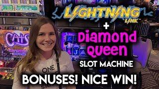 BONUSES! Lightning Link and Diamond Queen Slot Machines! Nice WIN!