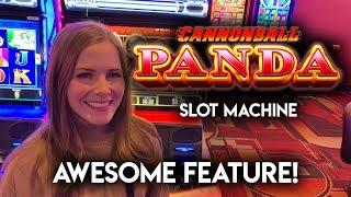 NICE FEATURE WIN! Cannonball Panda Slot Machine!!
