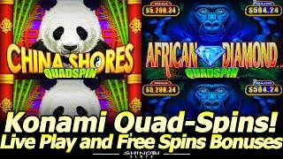 Konami Quad Spins! China Shores and African Diamond Quad Spins. Live Play and Free Spins Bonuses!