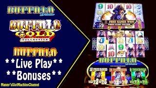 Buffalo Deluxe, Gold and Classic Buffalo slots by Aristocrat Live Plays and Bonuses