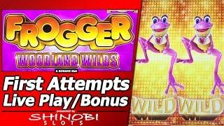 Frogger Slot - First Attempt, Live and Free Spins Bonus in new Konami game
