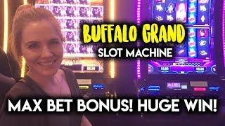 Buffalo Grand! MAX Bet! HUGE WIN!!! Buffalo Slot Machine Bonus!