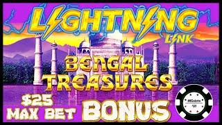 •️HIGH LIMIT Lightning Link Bengal Treasures •️$25 MAX BET BONUS ROUND Slot Machine Casino