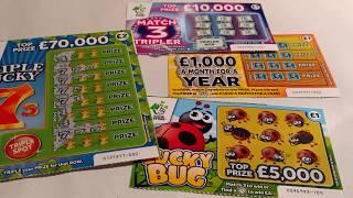 Scratchcards..TRIPLE 7...LUCKY BUG...MATCH-3 Trippler...1,000 a Month...and more