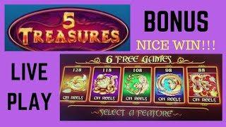 5 Treasures Slot Machine * LIVE PLAY and BONUS WIN * Thunder Valley Casino