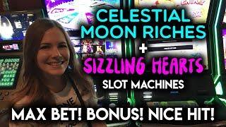 Sizzling Hearts! Slot Machine! Max Bet BONUS! Nice line hit!!