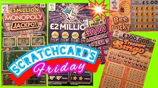 Scratchcards..Monopoly..£2.Million Daddy..Multiplier..Bee Lucky..£20,000 month.Treasure BINGO.•