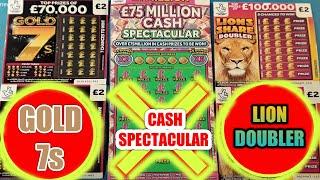 CASH SPECTACULAR "BURIED TREASURE"LION SHARE DOUBLER"GOLD 7s SCRATCHCARDS