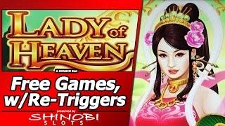 Lady of Heaven Slot - First Look, Free Spins Bonus with Re-Triggers in New Konami game