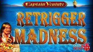 MUST SEE!!! RETRIGGER MADNESS on Captain Venture - HUGE MEGA BIG WIN - Novomatic Slot - 1,50€ BET!