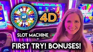 Trying the NEW Wheel of Fortune 4D Slot Machine! BONUSES!!
