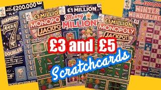 £3 and £5.Scratchcards only...Merry Millions..W/Wonderlines..Monopoly..Diamond 7s Doubler..