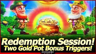 BIG WIN Bonus in Wild Lepre'Coins Double Luck Slot! Redemption Session with Two Gold Pot Triggers!