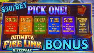 HIGH LIMIT Ultimate Fire Link River Walk⋆ Slots ⋆$30 Bonus Round Slot Machine Casino