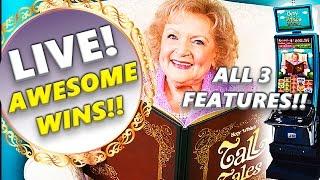 BETTY WHITE'S TALL TALES - AWESOME WINS!! - ALL 3 FEATURES+2 PROGRESSIVES! - Slot Machine Bonus