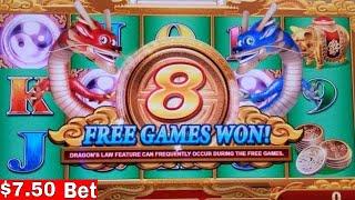Dragon's Law Twin Fever Slot Machine $7.50 Max Bet Bonus Won | DA JI DA LI Slot Machine Bonus Won