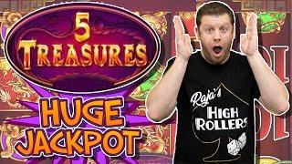 5 Treasures Jackpot - $26.40 Spins Hits a Massive Bonus Round Live!