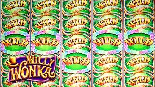 5 WILD REELS!!! BIG WIN on Willy Wonka Slot Machine Bonus Oompa Loompa Bonus