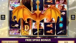 TREASURES OF DRAGONWOOD Video Slot Casino Game with a WILD DRAGONS FREE SPIN BONUS