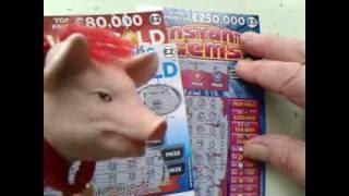 New WIN GOLD Scratchcards and INSTANT GEMS Scratchcard..with MOANING PIG