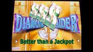 •FINALLY !  BETTER THAN A JACKPOT•DIAMOND RAIDER (KONAMI) Slot  HUGE WIN ! $3.00 Bet•彡　栗スロ