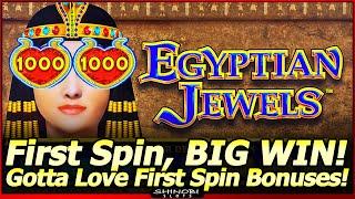First Spin, 100x BIG WIN Bonus!  Nice, Profitable session on Egyptian Jewels slot at Soboba Casino!