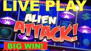 BIG WIN!!! LIVE PLAY on Invaders From Outer space Slot Machine Bonuses!!!