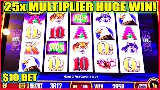 WOW 25X MULTIPLIER PAYS HUGE WIN! BUFFALO DELUXE SLOT MACHINE COIN SHOW