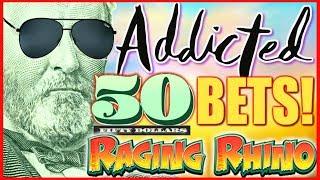 • ADDICTING! BETTING $50 SPINS! •MEGA PLAY Raging Rhino Rampage Slot Machine | Slot Traveler
