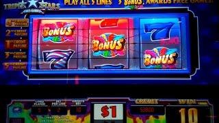 Triple Stars Free Games Slot Machine $10 Bet *LIVE PLAY* Big Win Bonus!