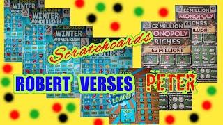 4x WINTER WONDERLINES  VS  MONOPOLY Scratchcards......Robert Vs Peter..Game On