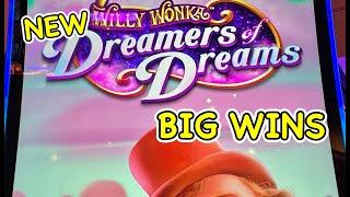 Fun bonuses and BIG WINS on Wonka Dreamers of Dreams Slot + More!