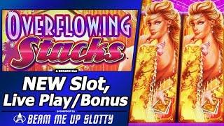 Overflowing Stacks Slot - Live Play and Free Spins Bonuses with Re-Triggers in First Attempt