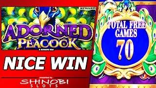 Adorned Peacock Slot Bonus - 70 Free Games, Free Spins, Nice Win