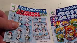 Scratchcard  ..game on....Christmas Countdown..HOT MONEY..Monopoly..250,00 Rainbow