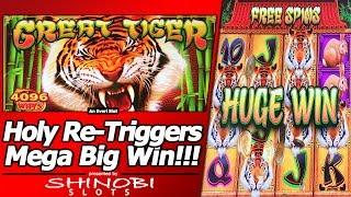 Great Tiger Slot - Re-Trigger City, Mega Big Win in Free Spins Bonus