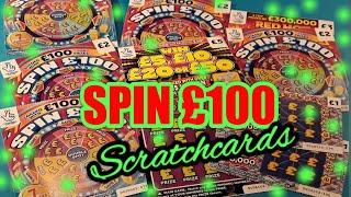 5 of SPIN £100..REDHOT BINGO..CASH GRID..WIN £5/ £10/£20/£50 SCRATCHCARDS
