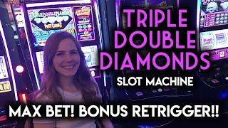 Max Betting and Chasing the BONUS on Triple Double Diamond! Re-Trigger!