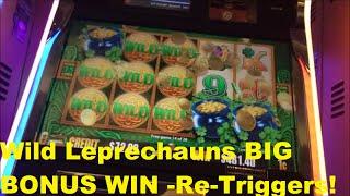 Wild Leprechauns - Re-Triggers adds up to BIG WIN!!