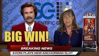 BIG WIN! NEW GAME! ANCHORMAN SLOT MACHINE BONUS-WITH REX