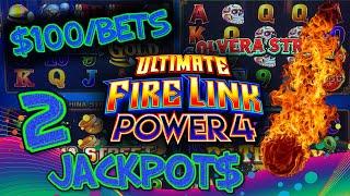 Ultimate Fire Link Power 4 (2) HANDPAY JACKPOTS ⋆ Slots ⋆HIGH LIMIT $100 Spins Only Slot Machine Casino