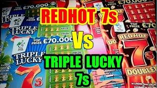 RED HOT 7s " Vs" TRIPLE  LUCKY 7s...WITH CASH SPECTACULAR....(LATE NIGHT CLASSIC  SCRATCHCARD GAME)