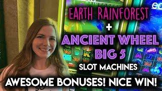 AWESOME! FIRST BONUS on Ancient Wheel + Both Bonuses on Earth Rainforest Slot Machine!