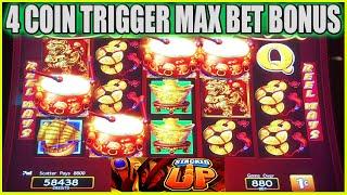 4 COIN TRIGGER PAYS BIG ON DANCING DRUMS SLOT MACHINE |  STACKED UP BONUS 5 COIN RETRIGGER