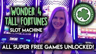 SUPER FREE GAMES! Wonder 4 Tall Fortunes LepreCoins Slot Machine! All The Way to The Top!!